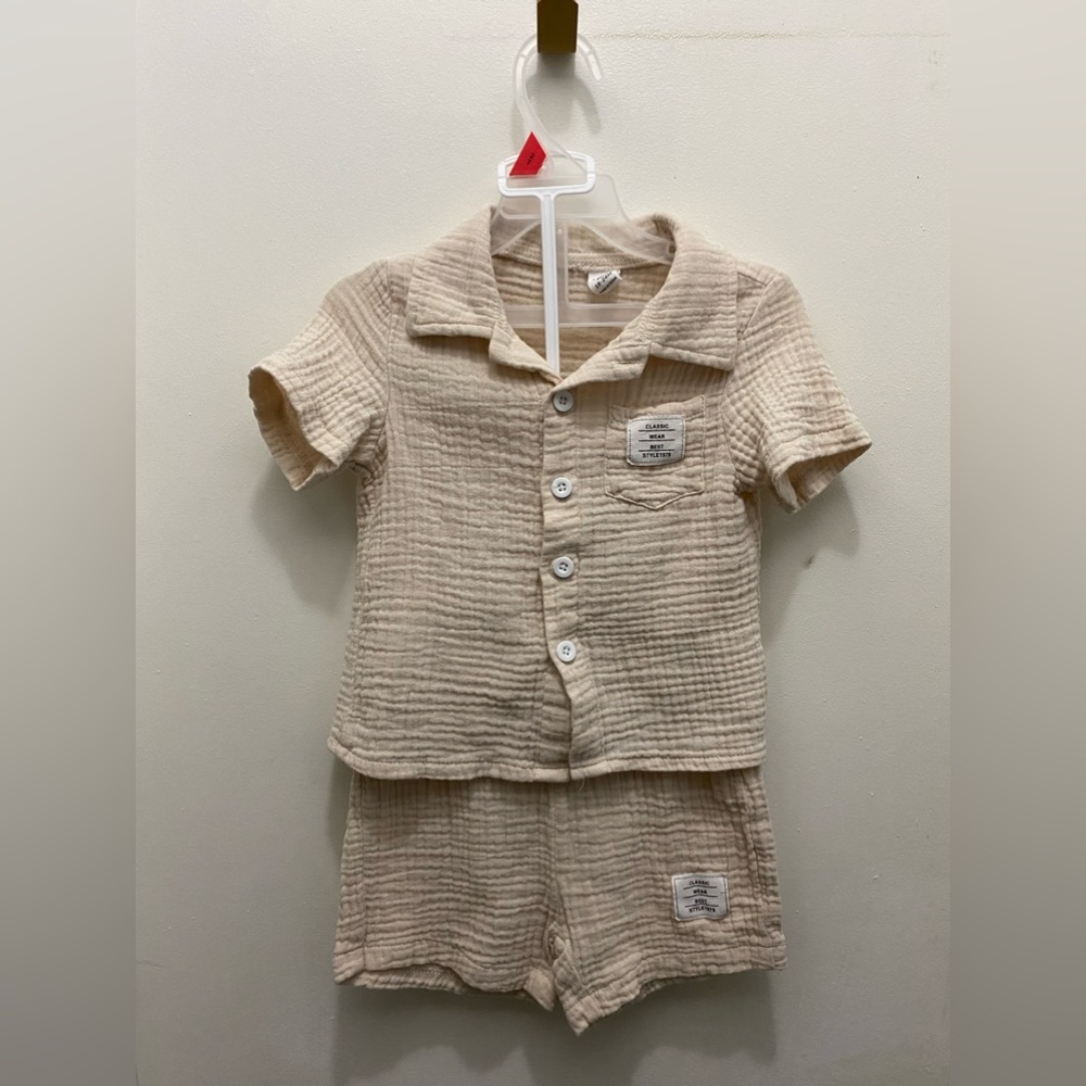 Baby Boy Letter Patched Detail Pocket Front Shirt and Shorts